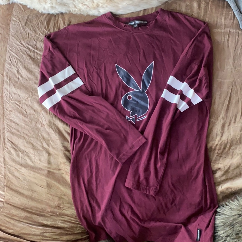 Missguidedxplayboy long sleeve burgundy long shirt